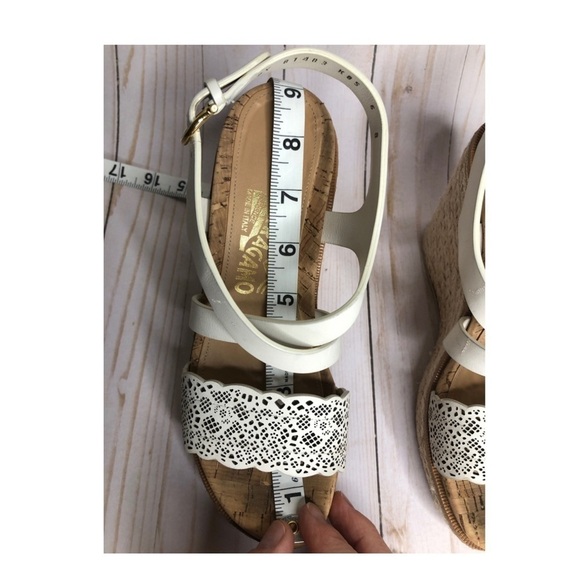 Salvatore Ferragamo White Leather Scalloped Wedge Espadrilles Sz 6 - Picture 14 of 14